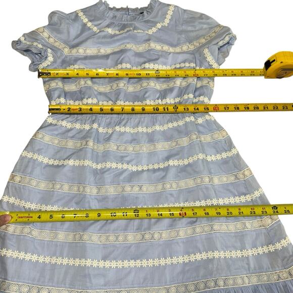 J Crew Dress Womens 6 Sky Blue White Cotton Puff Sleeve Daisy Chain Flounce Hem - Picture 12 of 14